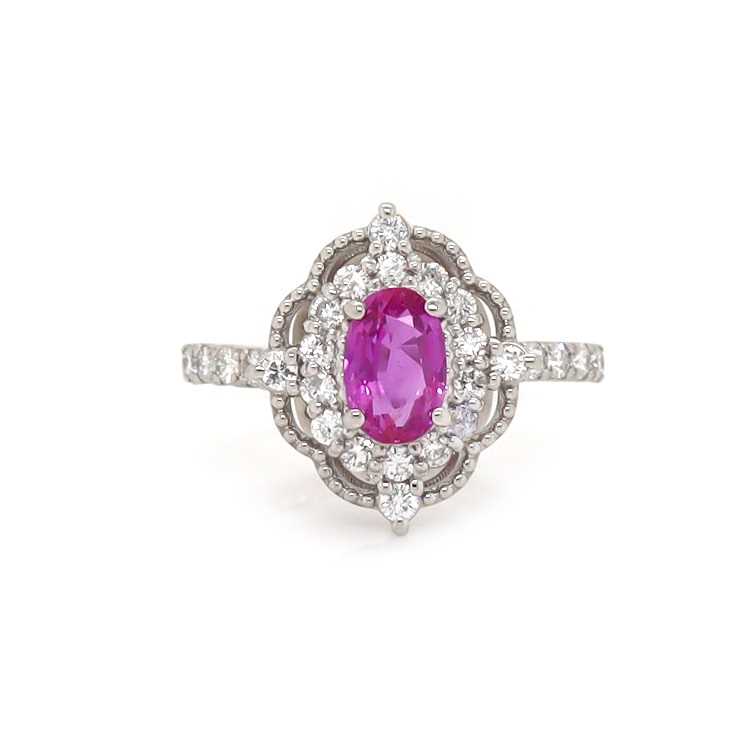 Lot 4 - Platinum GIA Cert. 1.00CT Pink Sapphire & Diamond Ring
