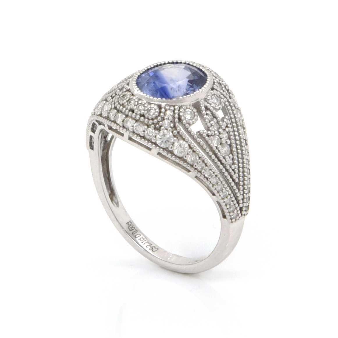 Lot 90 - 2.11CT Blue Ceylon Sapphire & Diamond Ring