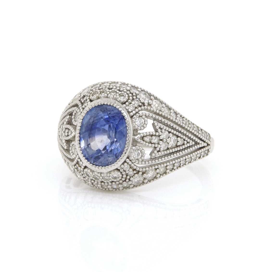 Lot 90 - 2.11CT Blue Ceylon Sapphire & Diamond Ring